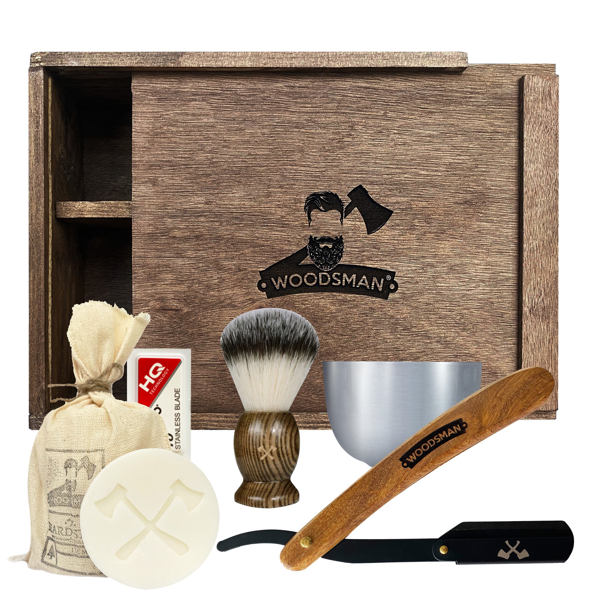 Kit de Afeitado WOODSMAN con Porta Navajas Negro
